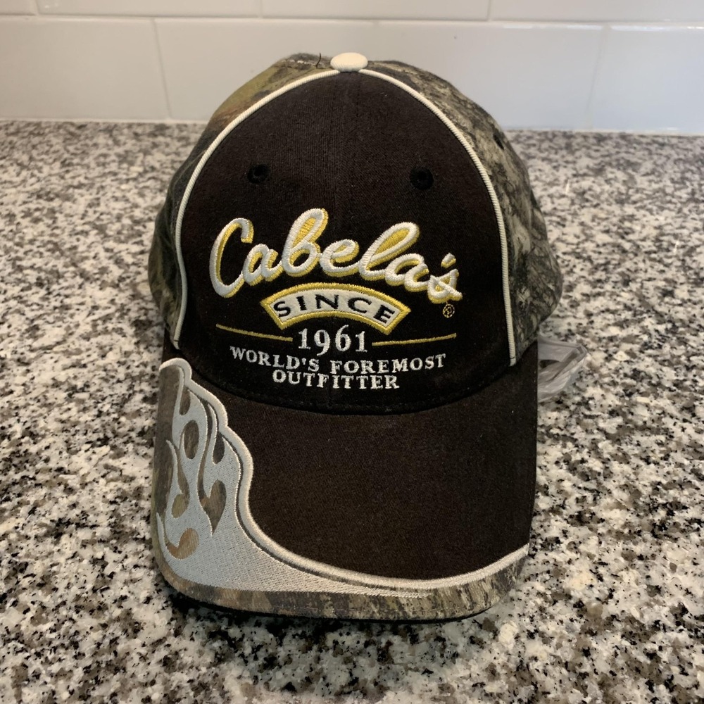 Cabela's Hat Cap Strap Back One Size Camo‎ Black World's Foremost Mens Outfitter